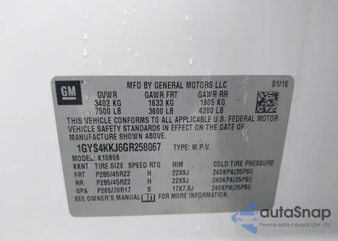 2016 Cadillac Escalade Esv Platinum z USA, uszkodzony, nr VIN 1GYS4KKJ6GR258067